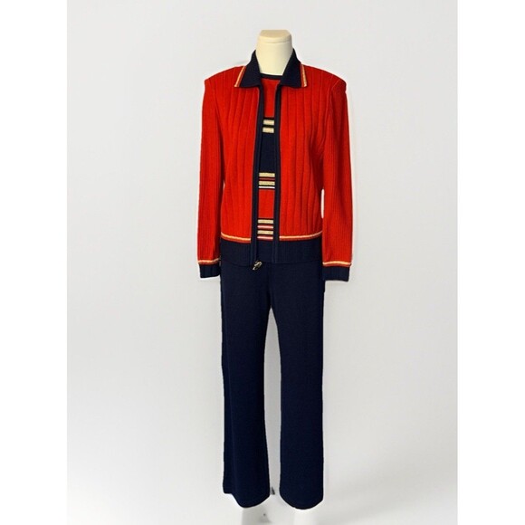 VTG St. John Collection Womens Small 3-Piece Knit Set Red Gold Navy Marie Gray - Picture 1 of 14